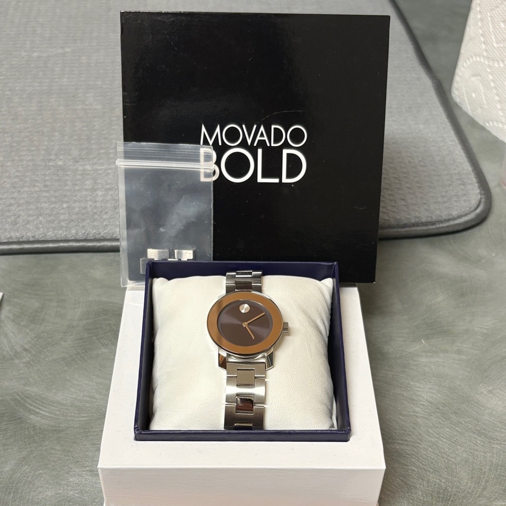 Movado Bold Silver Watch with Gray Face